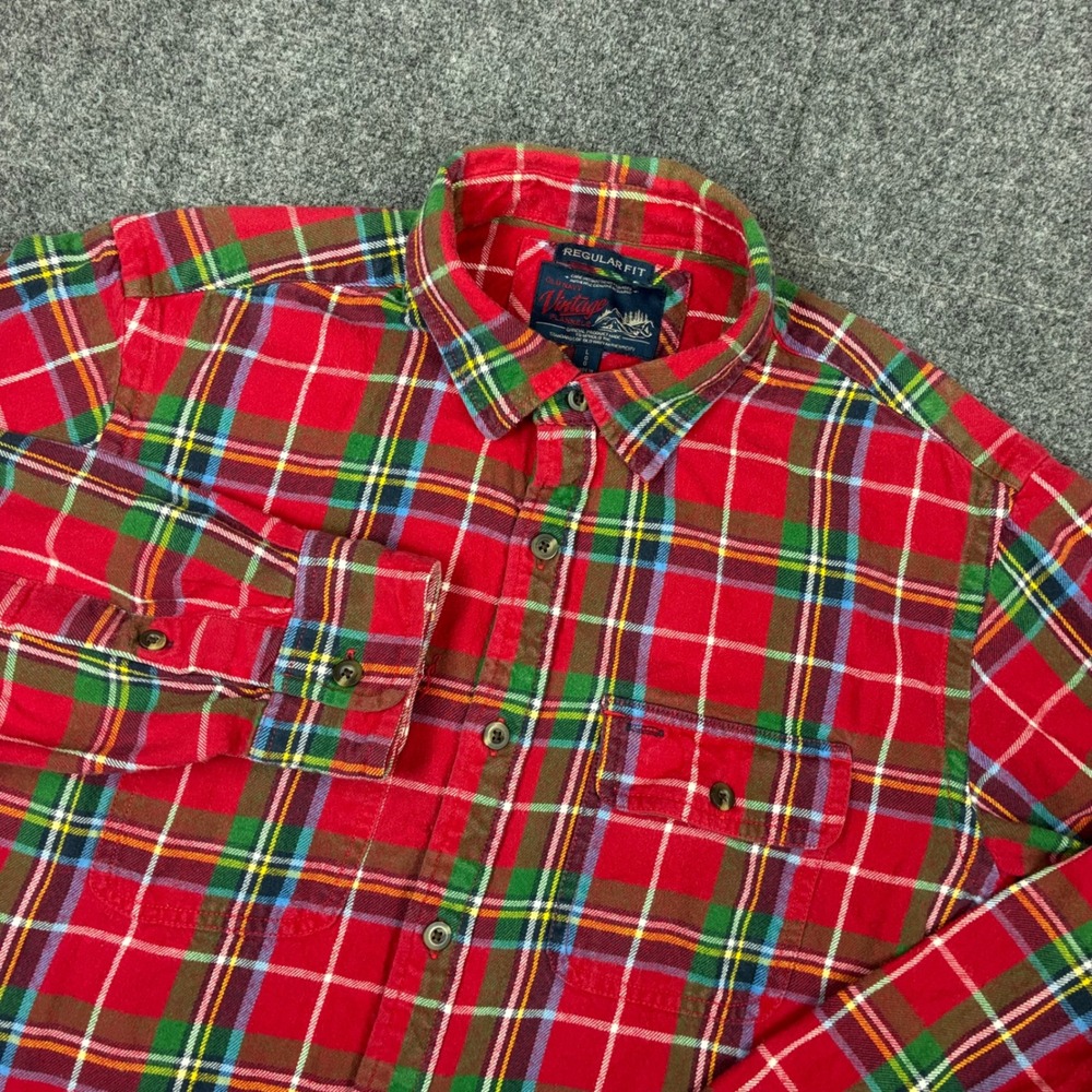 Old Navy Vintage Flannel Mens Size Large Red Plaid Button Down Shirt Regular Fit
